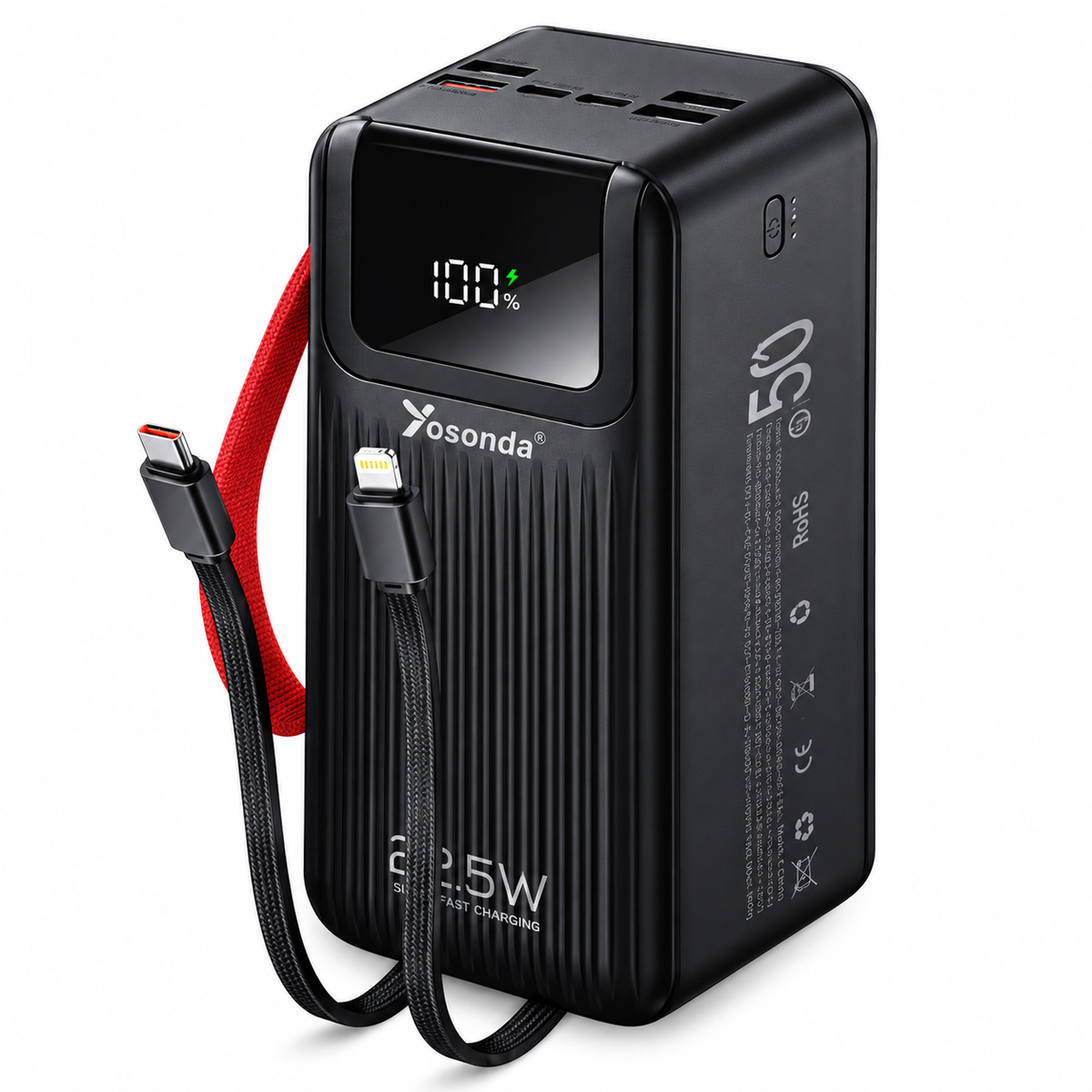 Yosonda 50,000mAh 22.5W Fast Charging Power Bank with Built-In Cables