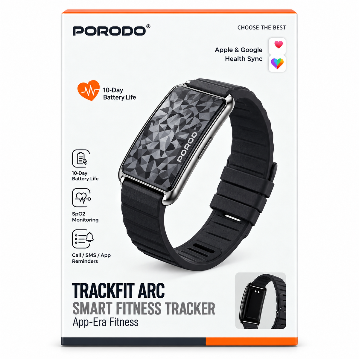 Porodo TrackFit Arc Smart Fitness Tracker with SpO2 Monitoring – Black