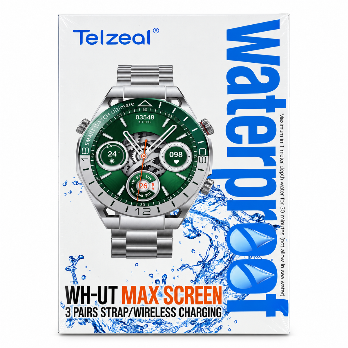 Telzeal WH-UT Max Screen Smartwatch with 3 Straps & Wireless Charging