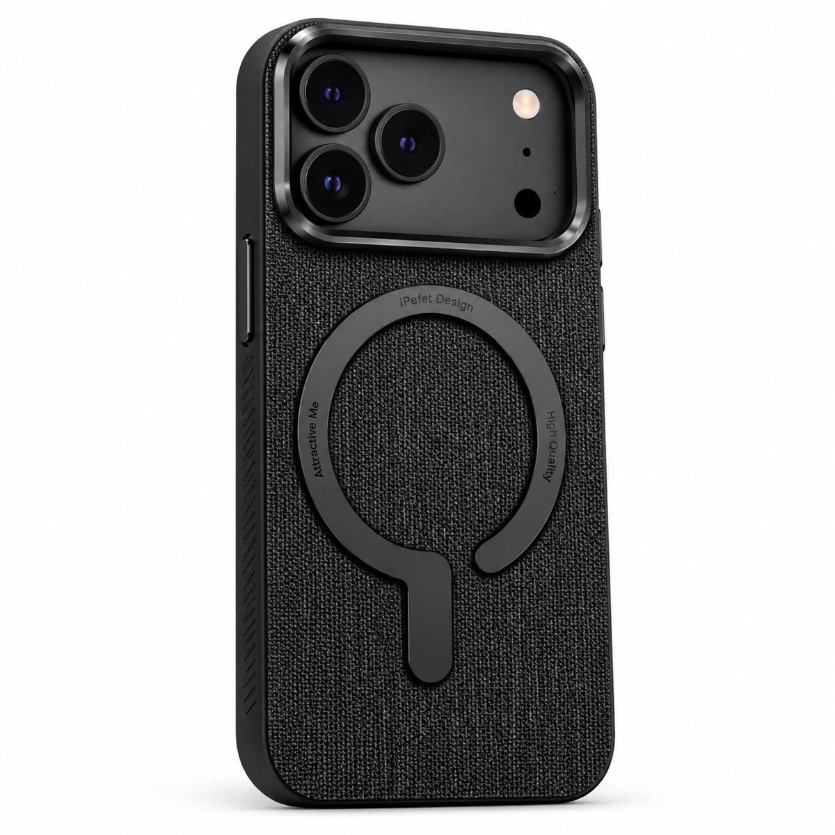 iPefet magnetic protective phone case with textured finish and reinforced camera protection black