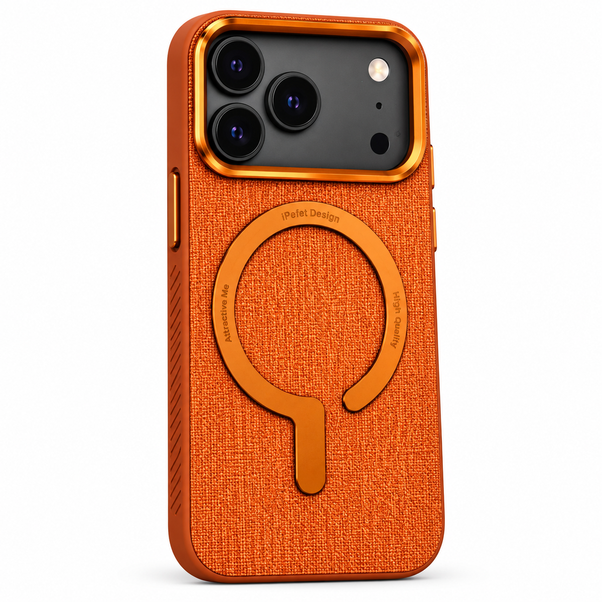 iPefet magnetic protective phone case with textured finish and reinforced camera protection orange
